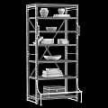 Industrial Bookcase with Metal Frame and Wooden Shelves Stacked Books Decorative Bowls and Storage Box