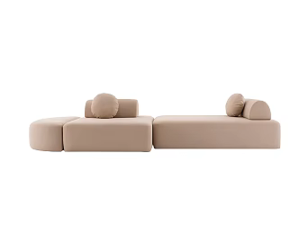 Cream Style Fabric Sofa Small Apartment Living Room Simple Modern Japanese Style Clouds Shaped Silent Style Straight Row Sofa 3d model