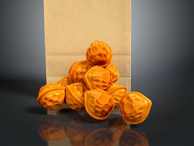 Fresh Orange Ridged Food Snacks Stacked In Front Of Paper Bag 3d model