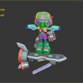 Colorful Cartoon Robot Character With Goggles Riding Blue Flying Creature Toy Model