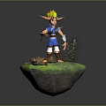 Fantasy Game Character With Blonde Hair Pointed Ears And Blue Outfit Standing On Green Island