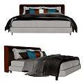Modern Double Bed With Upholstered Headboard And Mixed Color Pillows 3d model