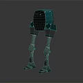 Green Black Mechanical Robot Character With Long Metallic Legs And Shiny Head