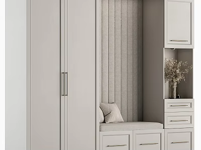 Modern Light Luxury Gray Shoe Cabinet With Cushion Seat Drawers And Storage 3d model