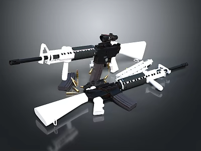 Modern Black And White Rifles With Scopes Magazines And Detailed 3d model