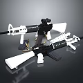 Modern Black And White Rifles With Scopes Magazines And Detailed