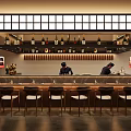 Cozy Traditional Japanese Restaurant Interior With Spacious Wooden Bar Counter Comfortable Seats And Sake Displays
