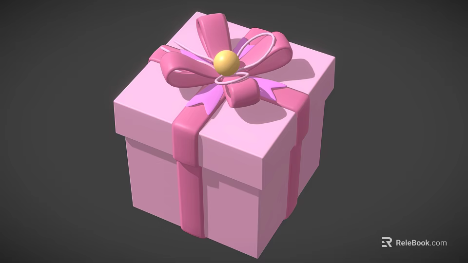 Pink Gift Box Decorated With Pink Bow And Yellow Bead On Top 3d model 