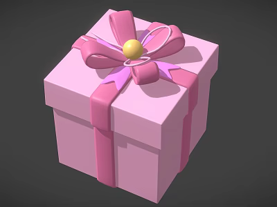 Pink Gift Box Decorated With Pink Bow And Yellow Bead On Top 3d model