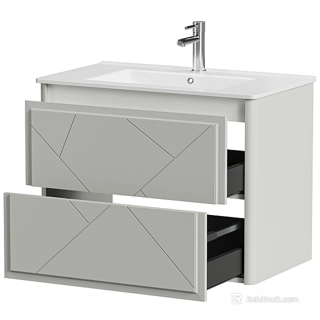 Light Gray Bathroom Vanity with Two Drawers and Geometric Pattern Design 3d model 