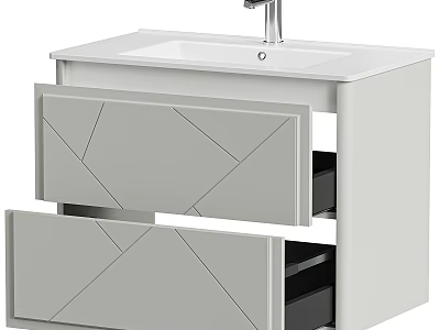 Light Gray Bathroom Vanity with Two Drawers and Geometric Pattern Design 3d model