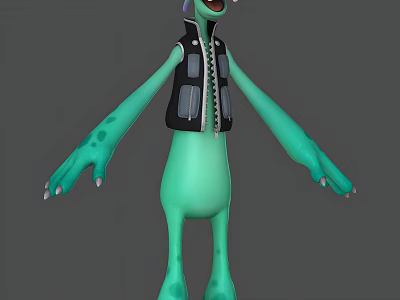 Cartoon Reptile Character With Green Spotted Skin Long Arms Legs And Black Vest 3d model