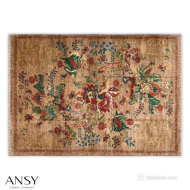 Square Decorative Carpet Featuring Colorful Floral And Bird Motifs On Beige Base 3d model 