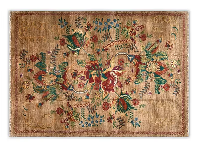 Square Decorative Carpet Featuring Colorful Floral And Bird Motifs On Beige Base 3d model