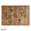 Square Decorative Carpet Featuring Colorful Floral And Bird Motifs On Beige Base