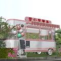 Pink And White Breakfast Cart Featuring Balloons Flowers Green Plants And Heartwarming Mobile Food Service