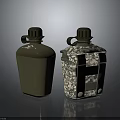 Two Practical Daily Life Water Bottles With Green And Camouflage Patterns And Straps