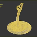 Wooden Stone Artistic Sculpture with Twisted Trunk on Round Stone Base Featuring Small Yellow Decoration