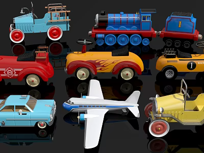 Colorful Vintage Toy Vehicles Collection With Classic Cars Airplane And Trucks 3d model