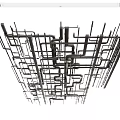 Industrial Ceiling Structure With Metal Pipes And Framework Layout Design 3d model