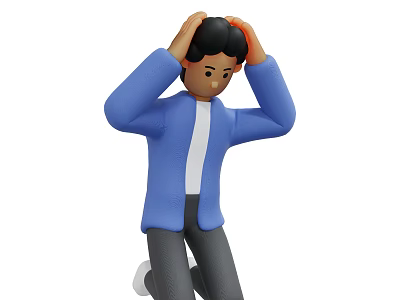 Kneeling Man with Hands on Head Wearing Blue Jacket and Gray Pants 3d model