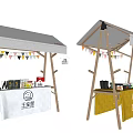 Garden Ornamental Outdoor Stall With Wooden Structure White Yellow Canopy And Decorative Flags