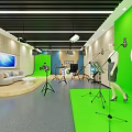 Professional Studio Setup With Green Screen Camera Microphone Stand Logo Sofa And Model 3d model