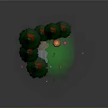 Modern 3D Rendered Forest Scene With Green Pine Trees Stone Steps And Wooden Barrel