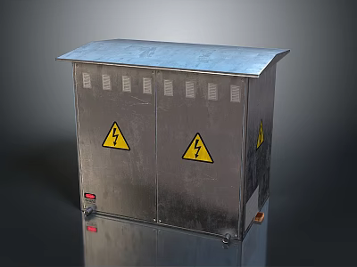 Industrial Computer Cabinet With Metal Enclosure And Safety Warning Signs 3d model