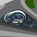Stylish Garden Ornament Featuring Spiral Water Design Surrounded by Trees Grass and Stone Pathway