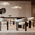Elegant Modern Dining Room Interior With Pendant Lights Round Table And Floor To Ceiling Windows