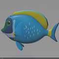 3D Playful Cartoon Fish Character With Blue Body Yellow Stripe And White Wave Patterns