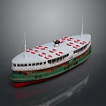 Ferry Ship With Red White Life Rings And Two Decks 3d model
