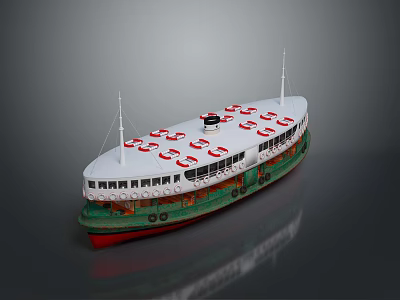 Ferry Ship With Red White Life Rings And Two Decks 3d model Ferry Ship With Red White Life Rings And Two Decks 3d model