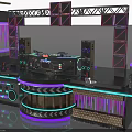 DJ Console Furniture With Modern Black Frame Circular Countertop And Neon Light Strips