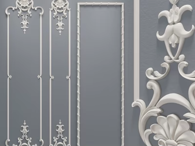 White Decorative Lines With Ornate Carved Patterns And Elegant Frame Designs 3d model