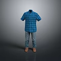 Stylish Men's Blue Plaid Shirt With Casual Jeans And Brown Shoes