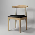 Modern Wooden Dining Chair With Curved Backrest And Black Leather Seat In Light Wood Tone