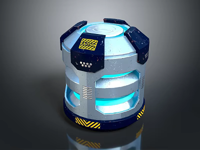 Smart Machine With Cylindrical Design Blue Glowing Lights Hexagonal Patterns And Metallic Finish 3d model