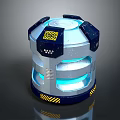 Smart Machine With Cylindrical Design Blue Glowing Lights Hexagonal Patterns And Metallic Finish