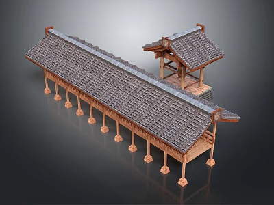 Traditional Chinese Architectural Model With Tiled Roof Wooden Columns And Pavilion Structure 3d model
