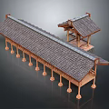 Traditional Chinese Architectural Model With Tiled Roof Wooden Columns And Pavilion Structure