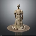 Vintage Style Beige Long Dress With Puffed Sleeves And Pleated Design On Mannequin With Hat