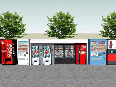 Outdoor Commercial Vending Machines With Various Beverage Options And Coca Cola Branding 3d model