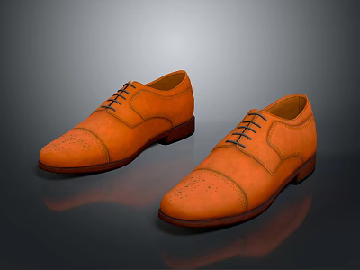 Orange Leather Lace Up Brogue Shoes With Perforated Details And Brown Sole 3d model
