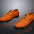 Orange Leather Lace Up Brogue Shoes With Perforated Details And Brown Sole