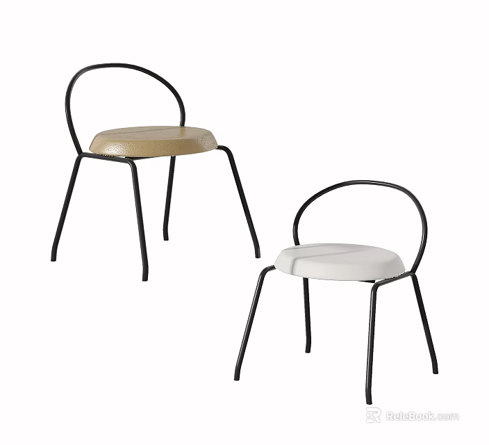 Minimalist Accent Chairs with Black Metal Frame Beige and White Cushions Curved Backrest 3d model 