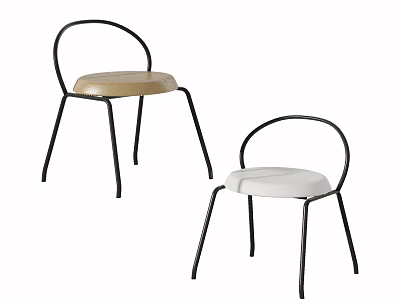 Minimalist Accent Chairs with Black Metal Frame Beige and White Cushions Curved Backrest 3d model