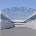 Modern Canopy With Curved Metal Frame Structure Covering Open Space Between White Wall And Windows
