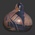 Decorative Ornament Set Featuring Gourd Shaped Hand Painted Human Figure Brown Blue Black Decorative Lines